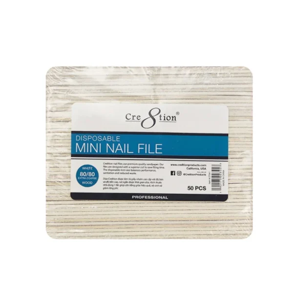 Cre8tion Disposable Mini Nail File Wood Center White